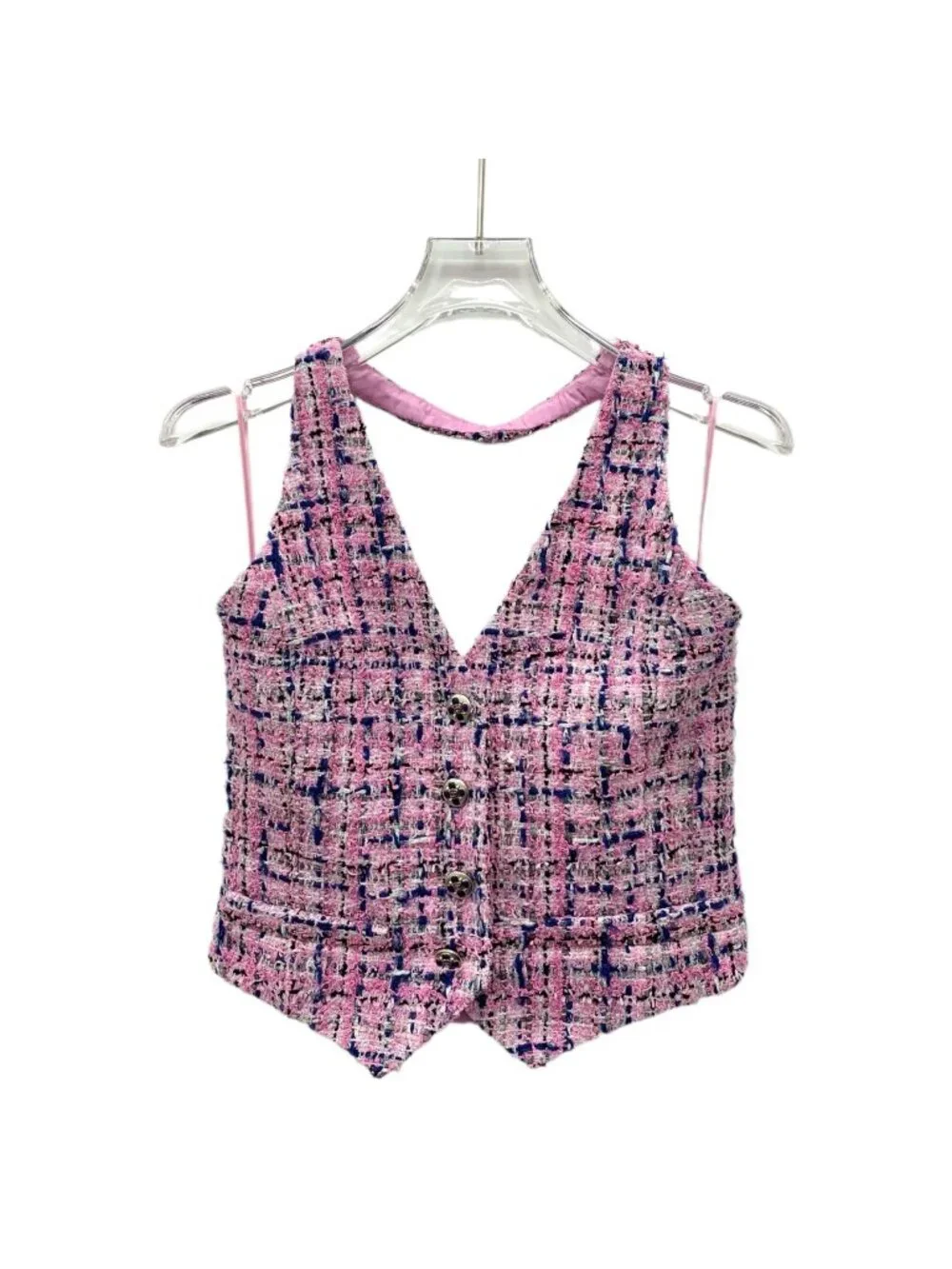 Chanel 2023 Pink Cotton Tweed Halter Top